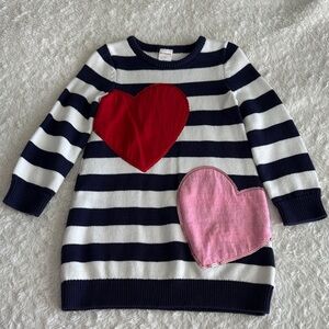 Gymboree girls size 4 blue white striped heart sweater dress Valentine’s Day